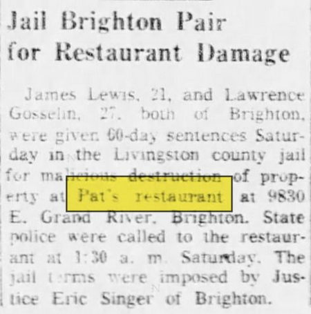Pats Restaurant - Dec 1958 Damage Incident